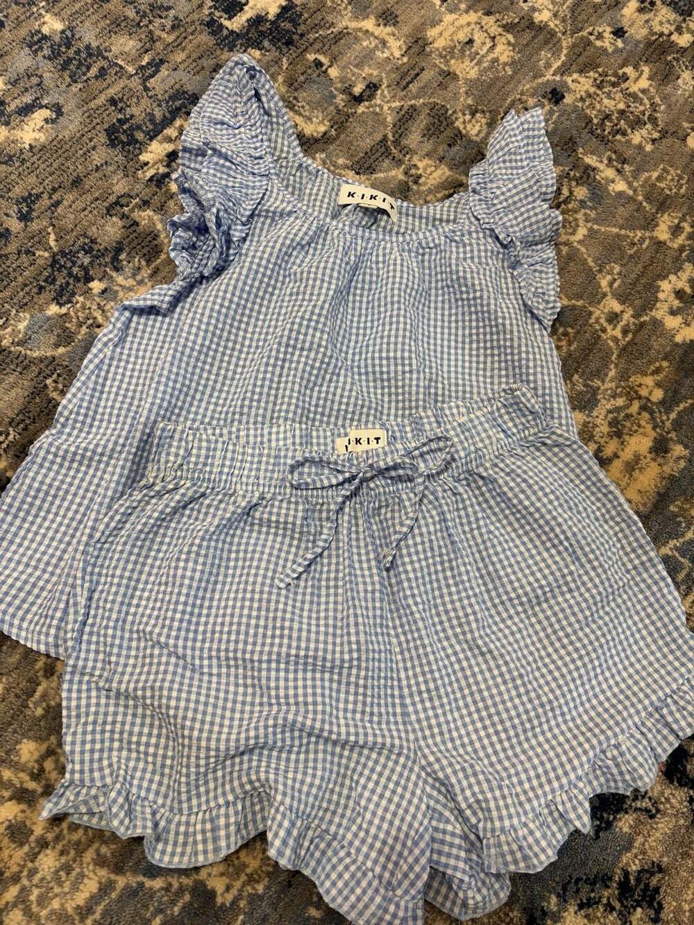 K.I.K.I. Blue Gingham Top And Shorts Set